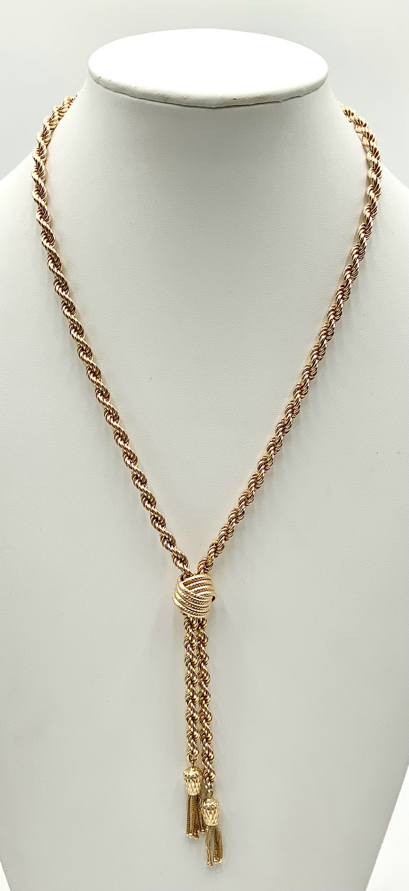 14kt Yellow Gold Rope Chain Necklace w/Knot & Tassel Pendant