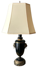 Black Urn Lamp with Lion Head Ring Detail
