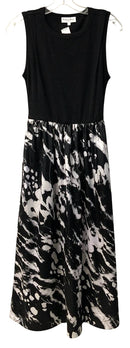 MICHAEL STARS Black/White Abstract Floral w/Black S/L Top Dress