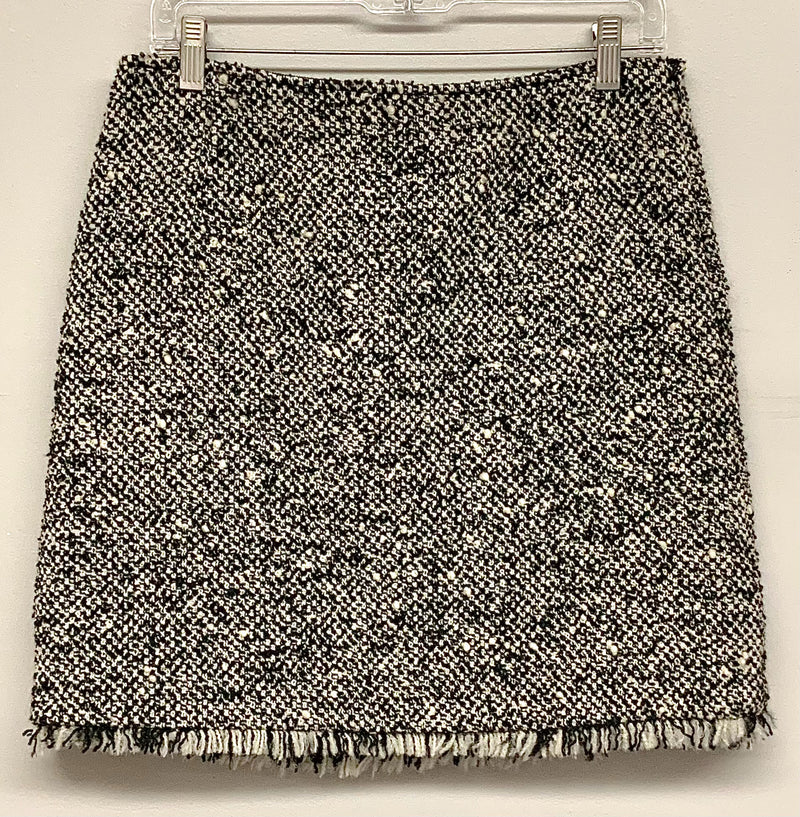 TORY BURCH Black Cream Tweed Fringe Trim Skirt