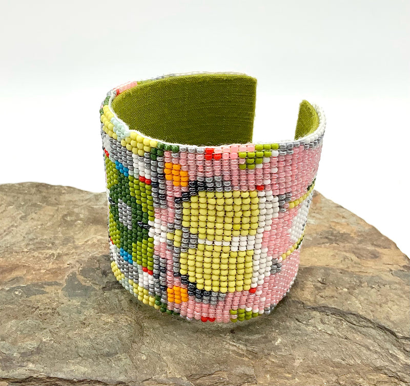 LAURA PARK Poppy Pink Multi Seed Bead Wide Cuff Bracelet