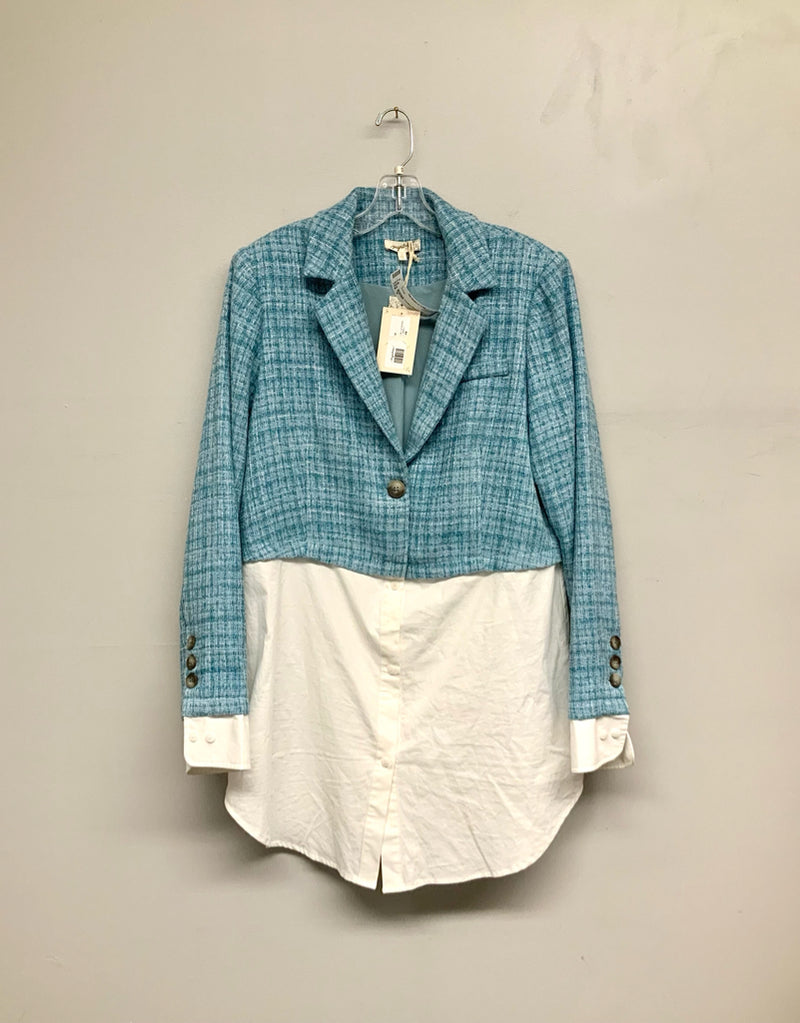 MYSTREE Teal/Blue Plaid w/White Shirttail & Cuffs Jacket