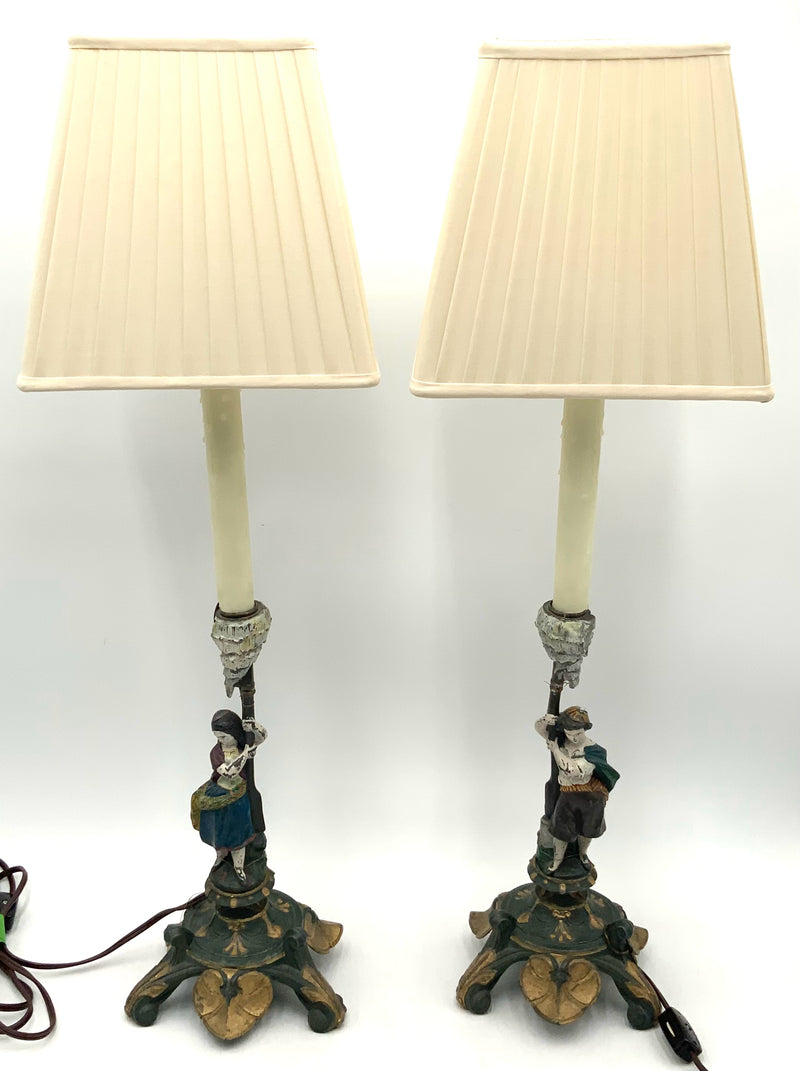 Pair of Vintage Candlestick Lamps with Figural Design