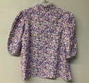 HYACINTH HOUSE Blue/Pink/White Floral 1/4 B/D Ruffle Neck Puff Sleeve Top