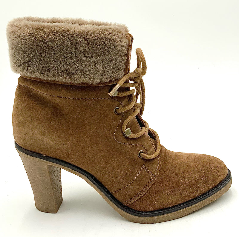 JOHNSTON & MURPHY Brown Suede Faux Fur Cuff H/H Boots 6