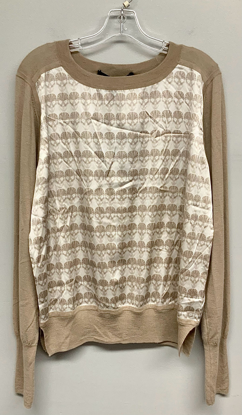 THOMAS WYLDE Tan Cashmere Ivory Silk Skull Motif Pullover Top