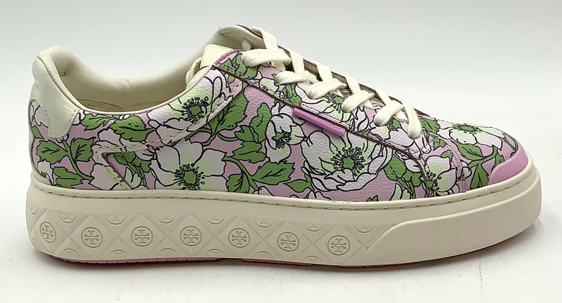 TORY BURCH Oyster Purple Leather Bold Flowers Ladybug Sneakers 11
