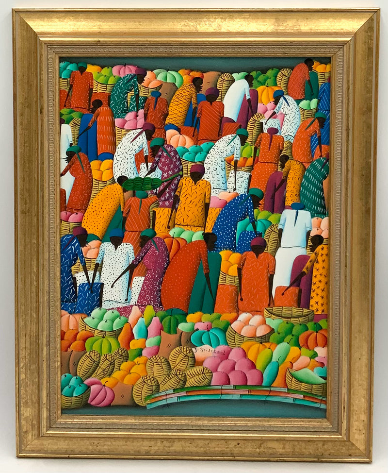Original Haitian Acrylic on Canvas in Gold Frame