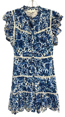 HOUSE OF HARLOW Blue White Batik Printed Melba Ruffle Slv Dress