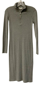 RAG & BONE Grey Ribbed Knit Bodycon 1/4 Zip Laile Midi Dress