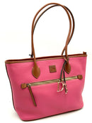 Dooney & Bourke Pink Pebbled Lea w/Brown Trim w/DB Medallions Tote