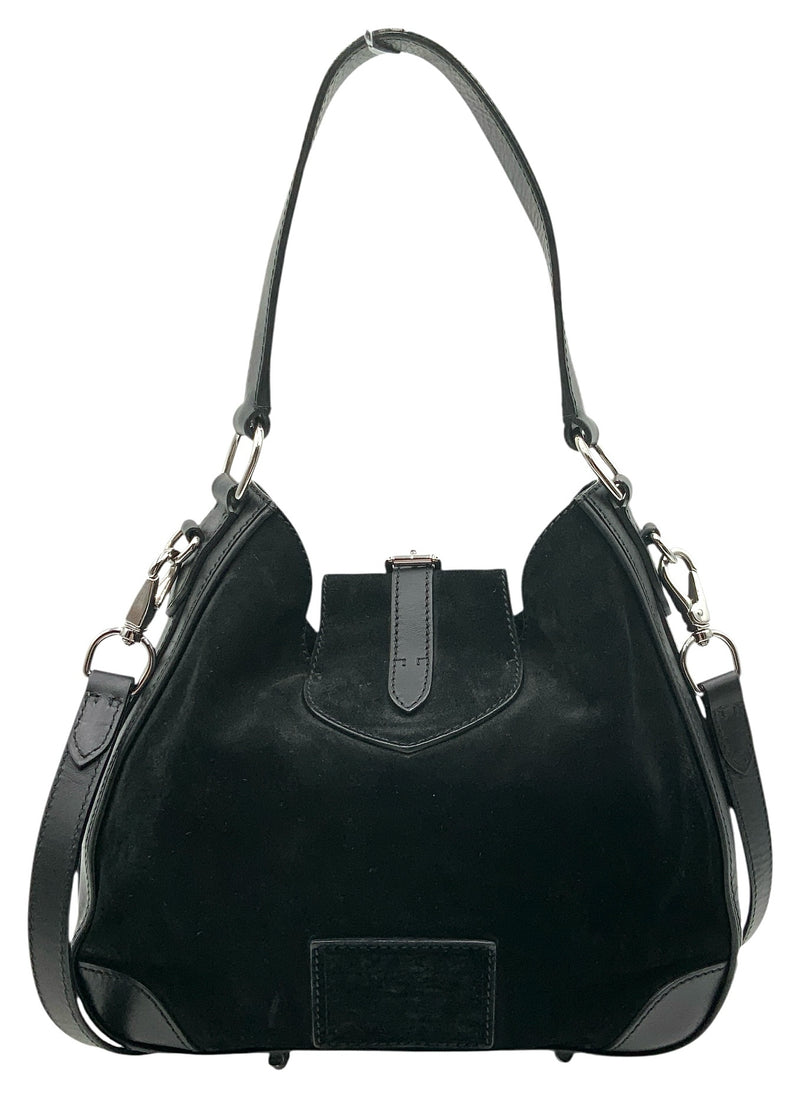 RALPH LAUREN Black Suede Stirrup Flap Bag