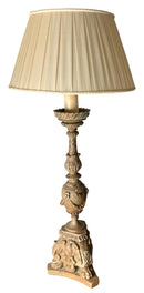 Carved Look Table Lamp With Pleated Shade