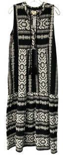 ELAN Black White Geo Print Split Neck S/L Dress