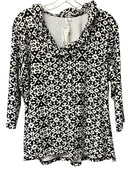 LULU B Black White Heart Medallion Print Ruffle Collar L/S Top