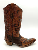 CORRAL Dark Brown Python Brown Distressed Lea Silver Stud Crystal Cross Boots 9