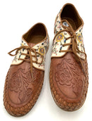 LAIDBACKLONDON Tan Tooled Leather Floral Embroidered Canvas Oxford Shoes 9