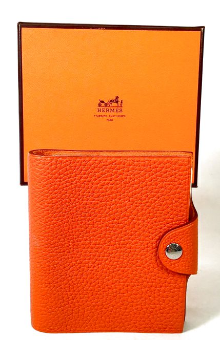 HERMES Orange Togo Calfskin Leather Mini Ulysse Notebook w/ Paper