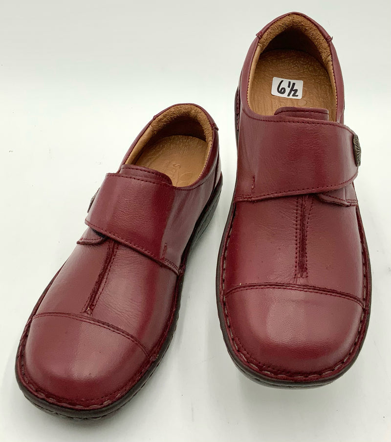 SPRING STEP Wine Leather Kaminia Velcro Strap Casuals 6.5