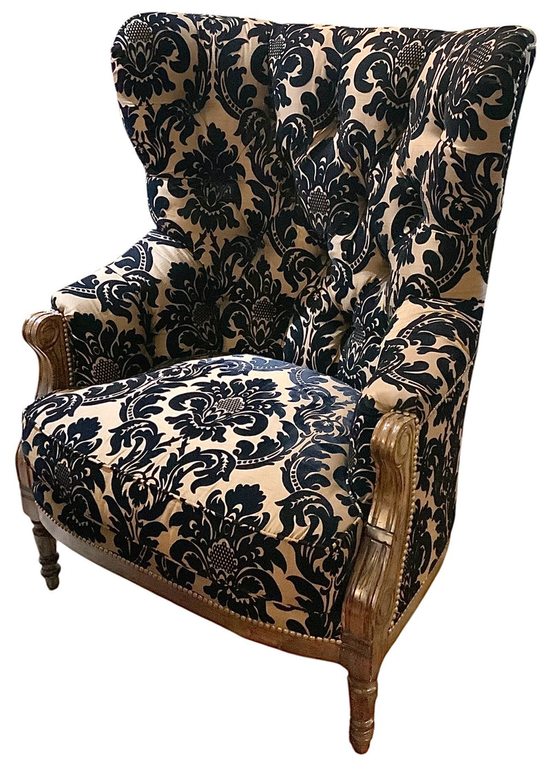 Paul Robert Black Damask Wing Chair