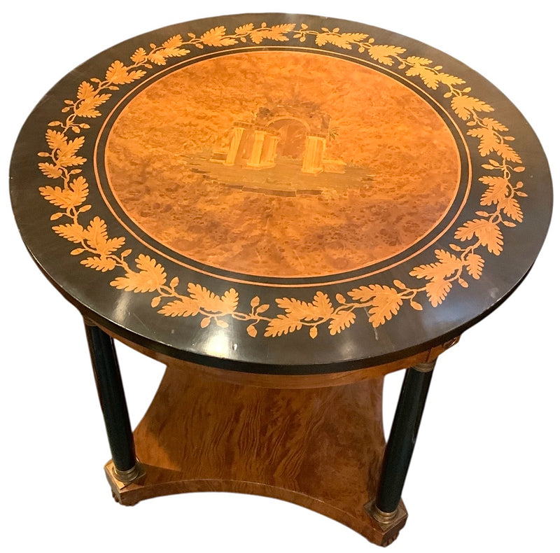 Round Foyer Table with Marquetry Inlay