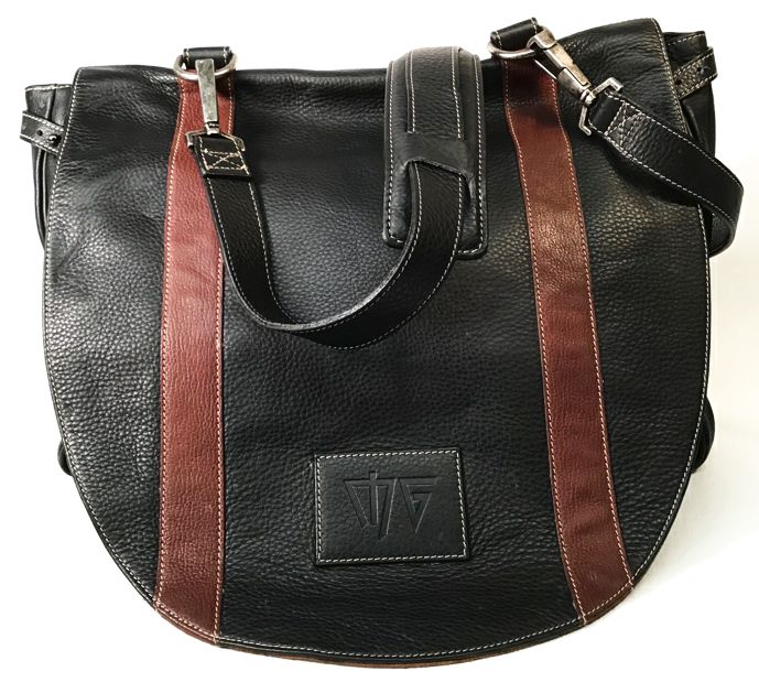 MORGAN GRAYS Black & Brown Grained Leather Flap Satchel