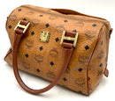 MCM Vintage Tan Leather Visetos Logo Boston Handbag