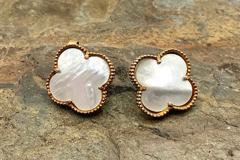 Gold Over Sterling & Mother of Pearl Quatrefoil Earrings