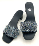 TORY BURCH Navy Satin w/Chrystal Beads "Logan" Slide Sandal 8.5