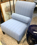 Upholstered Slipper Chair with Blue Windowpane Fabric