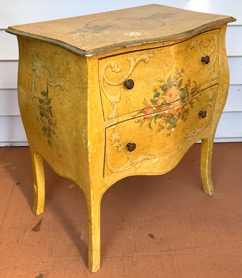 Small Yellow Hand Painted Bombe Nightstand