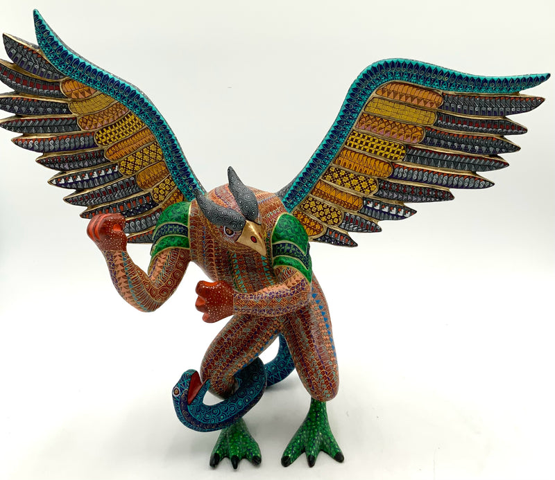Mexican Alebrijas Carved Wood Eagle With Snake