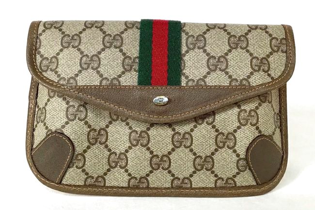 GUCCI Vintage GG Monogram Red Green Stripe Envelope Pouch