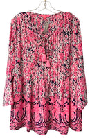 LILLY PULITZER Pink/Navy/White Pineapple Print "Marilina" Tassel Tie Tunic