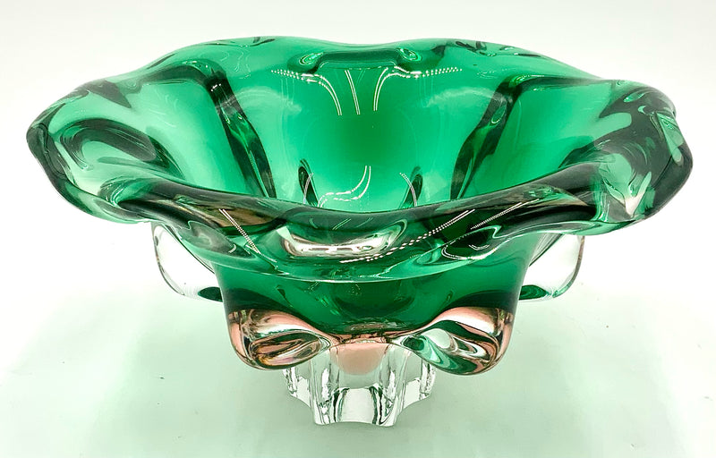 Emerald Green Bohemian Glass Bowl