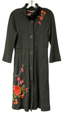 JOHNNY WAS Grey w/Pink & Orange Floral Embroid L/S B/D Knit Coat