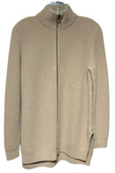 AKRIS Tan Wool & Cashmere Knit Side Slit Zip Front Sweater