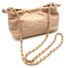 VALENTINO Nude Embossed Leather Logo Cara Drawstring Chain Bag