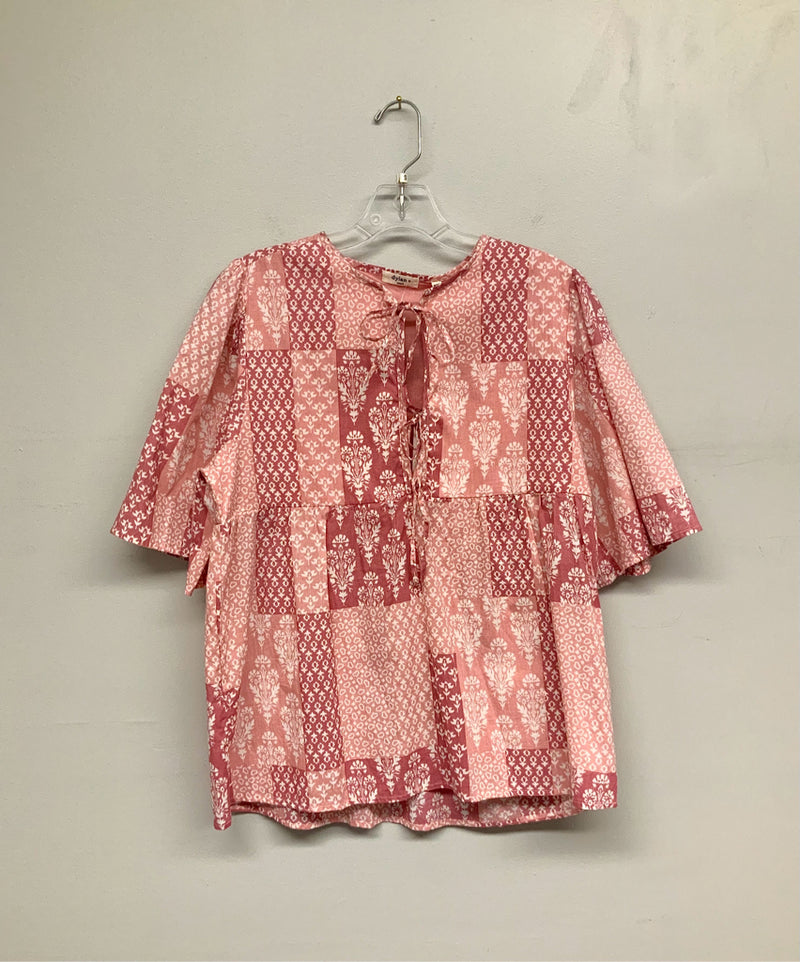 DYLAN Pink/Mauve/White Floral Tie Front S/S Top