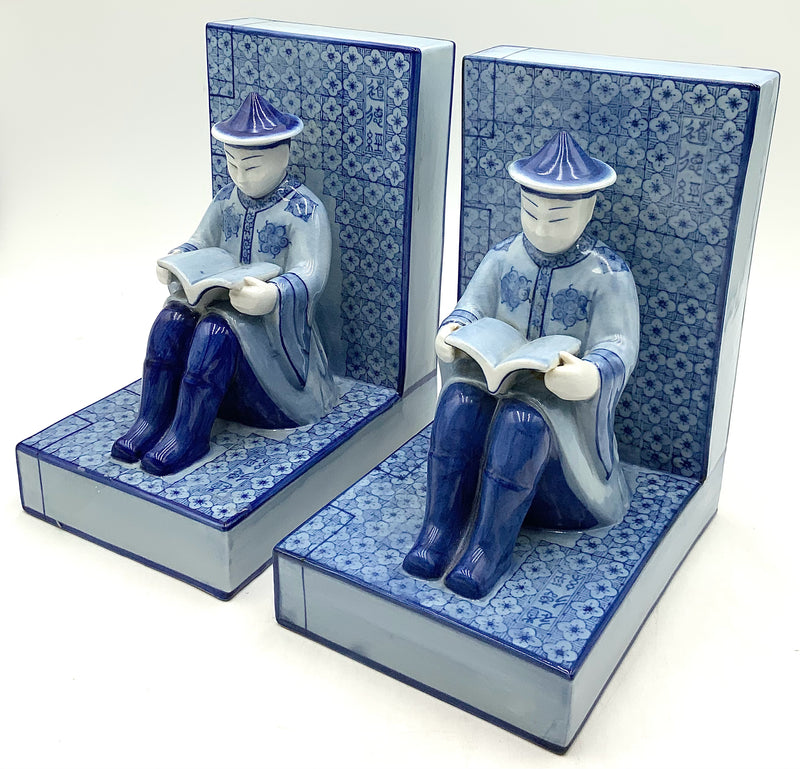 Pair of Blue & White Asian Bookends