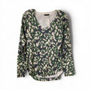 NALLY & MILLIE Green/Purple/Cream Abstract V-Neck L/s Sweater