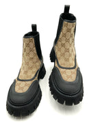 GUCCI GG Beige Canvas Black Accent Chelsea Boots 39
