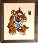 Vintage Framed Crewel Work of Tiger