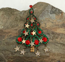 Gold Tone Red & Green Rhinestone Christmas Tree Brooch