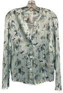 VINCE Aqua Floral Pleated L/S B/D Top