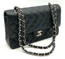 CHANEL Black Caviar Quilted Leather Chain Strap Turnlock Double Flap Bag