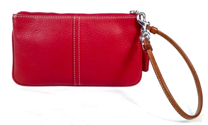 COACH Vintage Red Pebbled Leather Wristlet