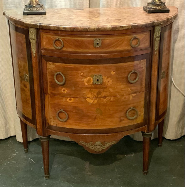 Antique French Demilune Chest with Marble Top