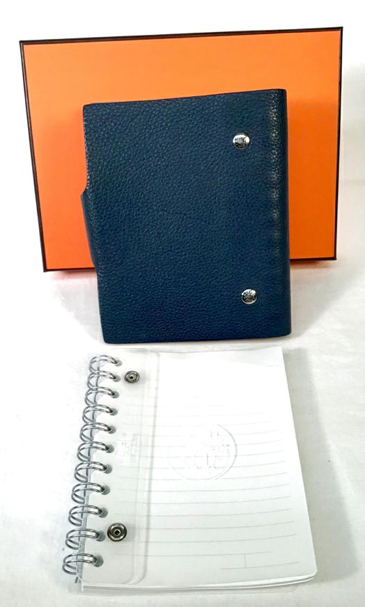 HERMES Blue Togo Calfskin Ulysse Notebook Cover w/ Paper