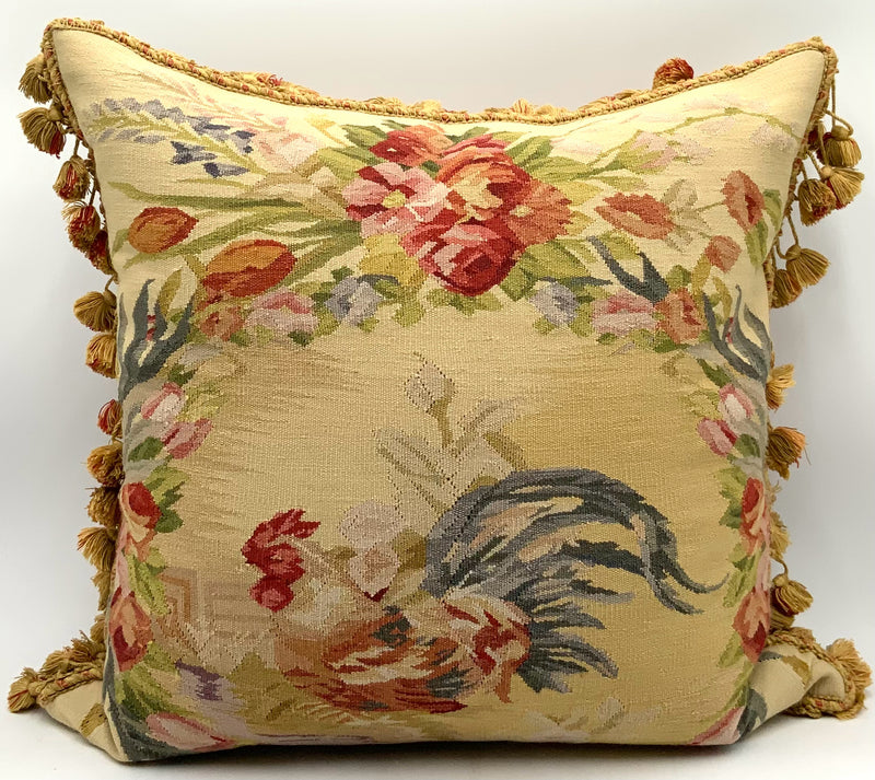 Tapestry Throw Pillow with Rooster Motif